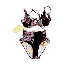 Maaji Mauve Moonlight Chorus High Rise Bikini Bottom(M)-Underwire Bikini Top(S)